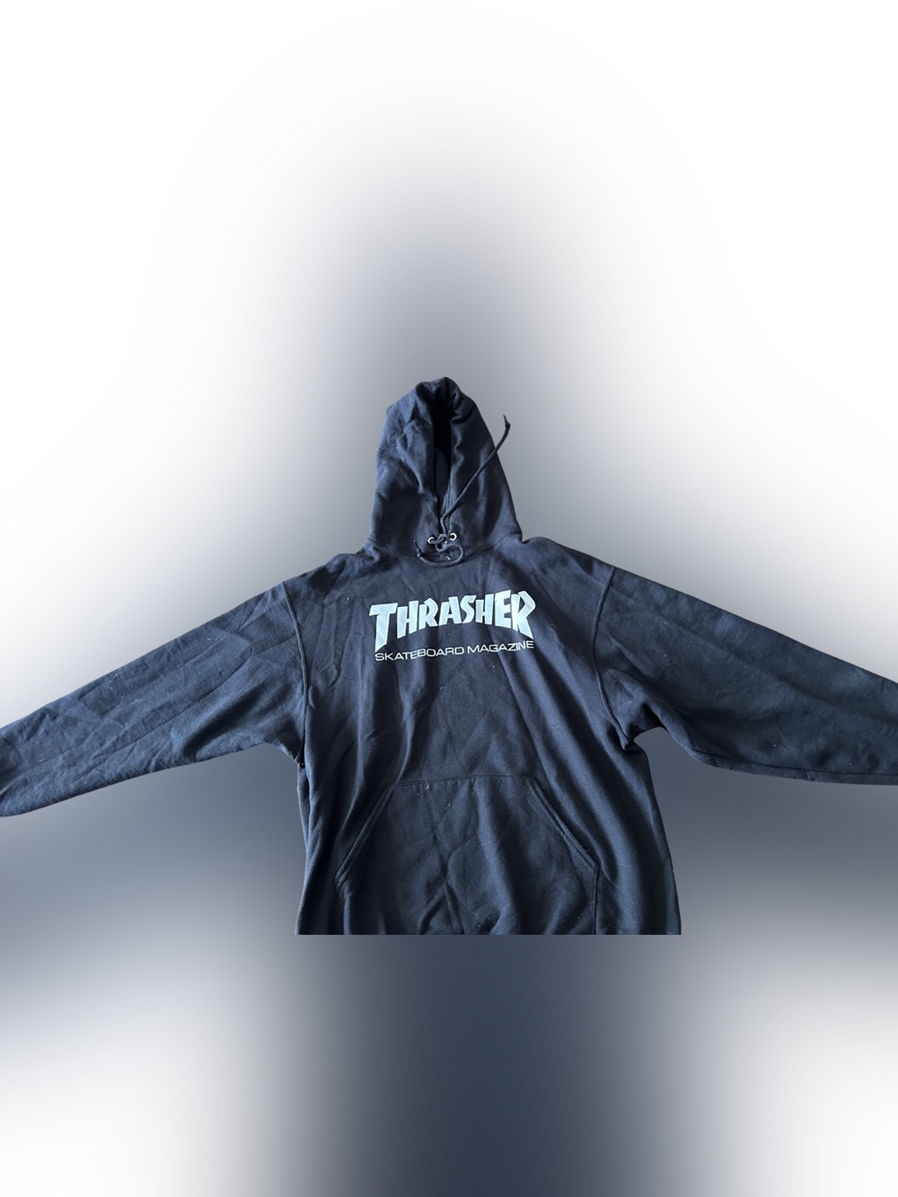 Large Thrasher Black Hoodie with White Logo